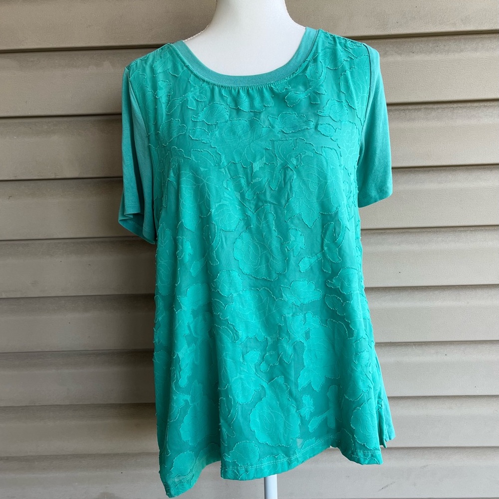 •RXB• Sheer Overlay Front Short Sleeve Top - Size Medium